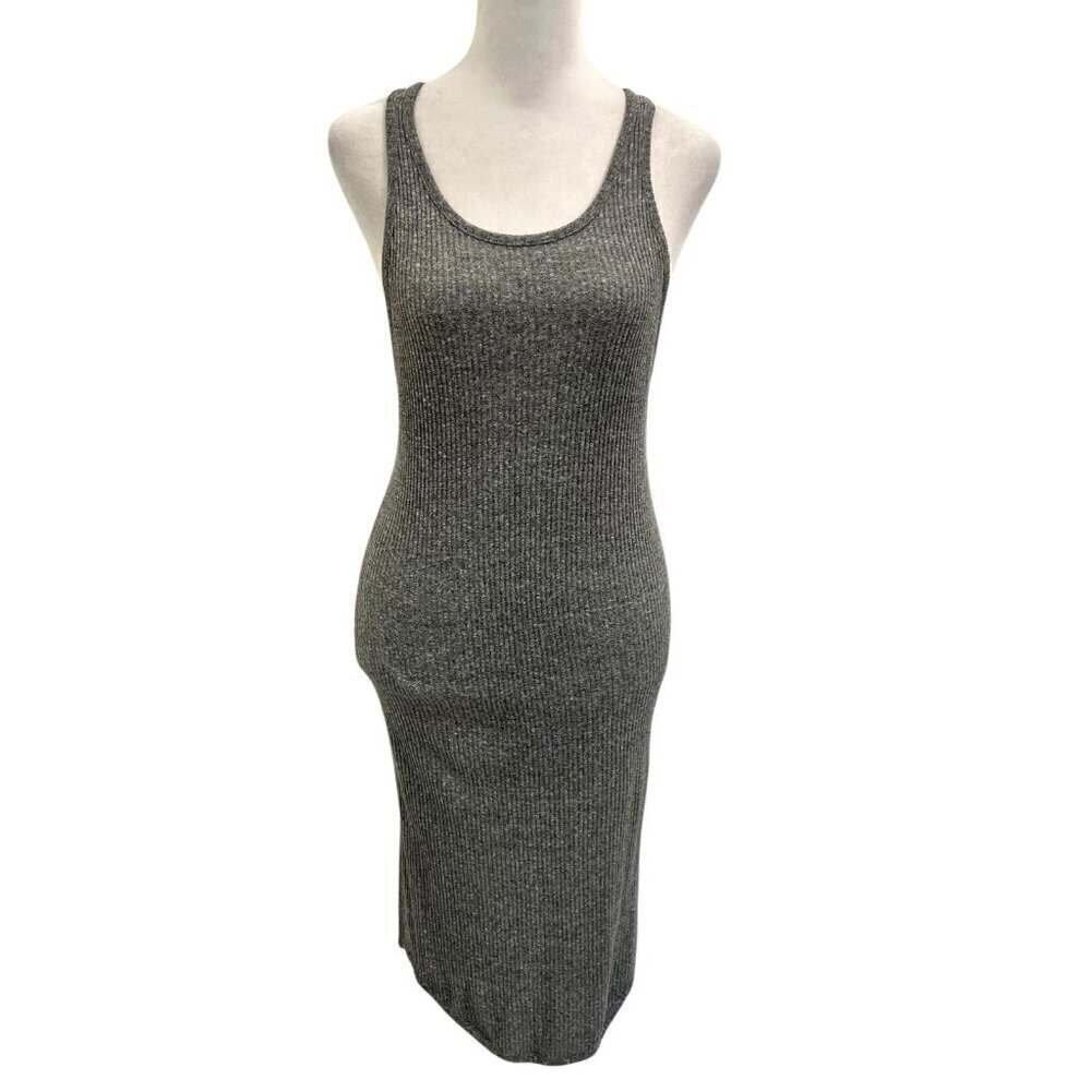 Enza Costa Ribbed Sheath Tank Bodycon Stretch Baseball Dress Gray size Small